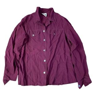 Vintage JESSICA 100% Silk Button Down Blouse Plum Burgundy M